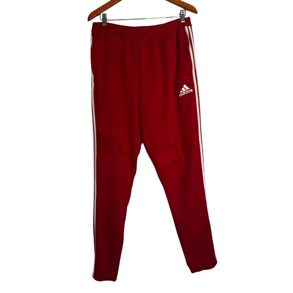 Adidas Mens Red Jogger Pants With White Stripes Elastic Waistband Slim Fit Z L - Picture 1 of 6